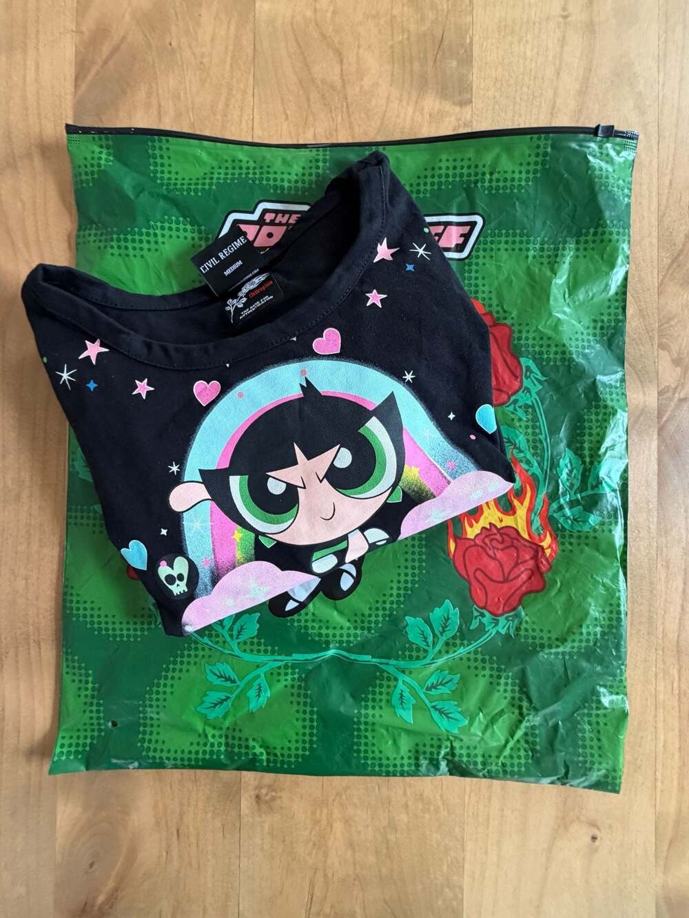 Civil Regime The Powerpuff Girls Buttercup Graphic Fishnet Tee Medium NEW